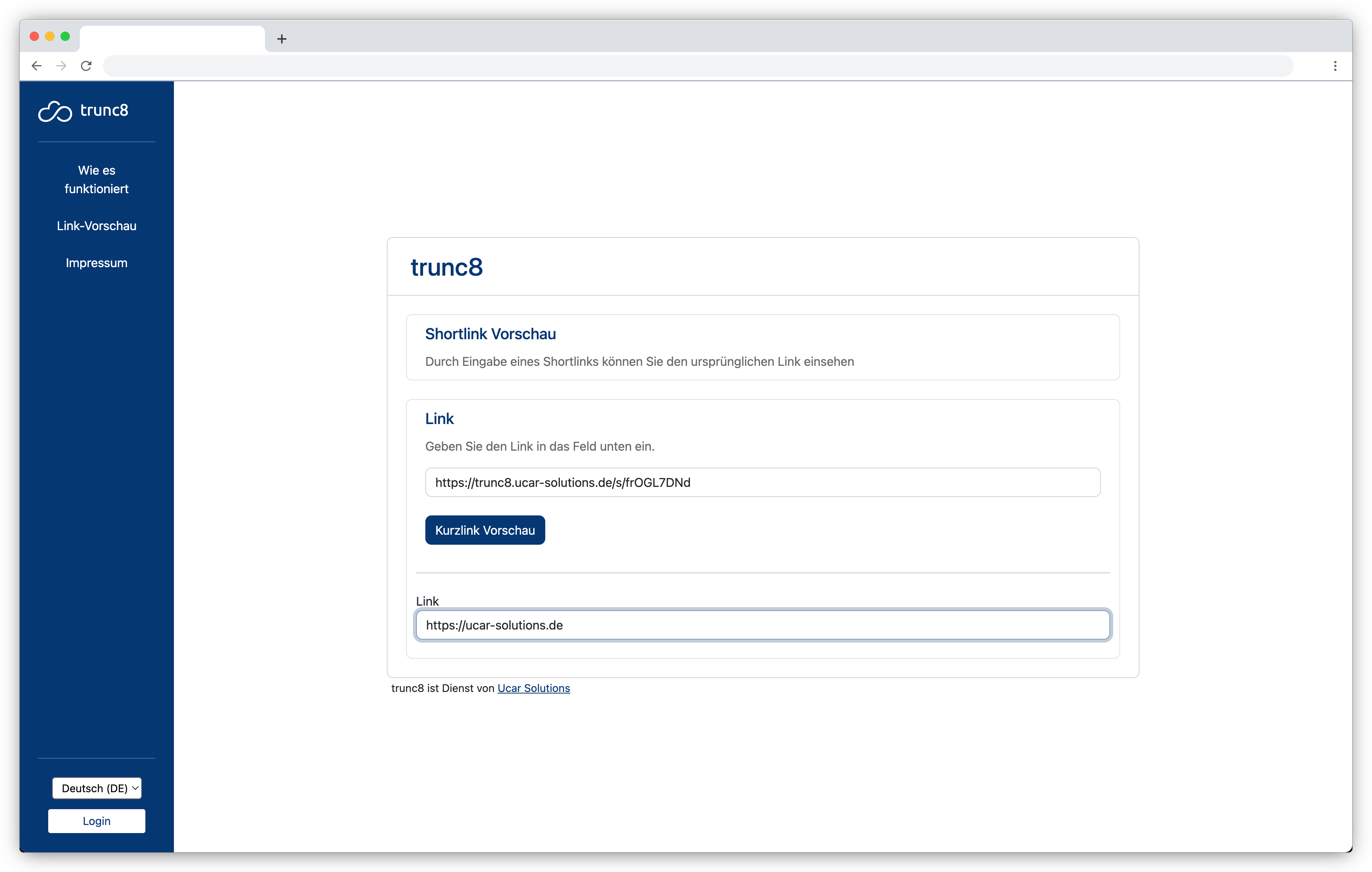 ShortLink Oberfläche zur URL-Verwaltung
